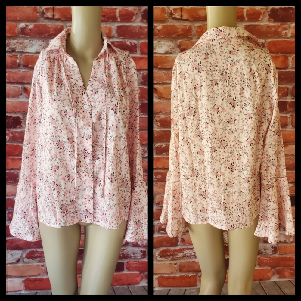 Boho Pink Floral Blouse XL NWOT - Picture 6 of 8